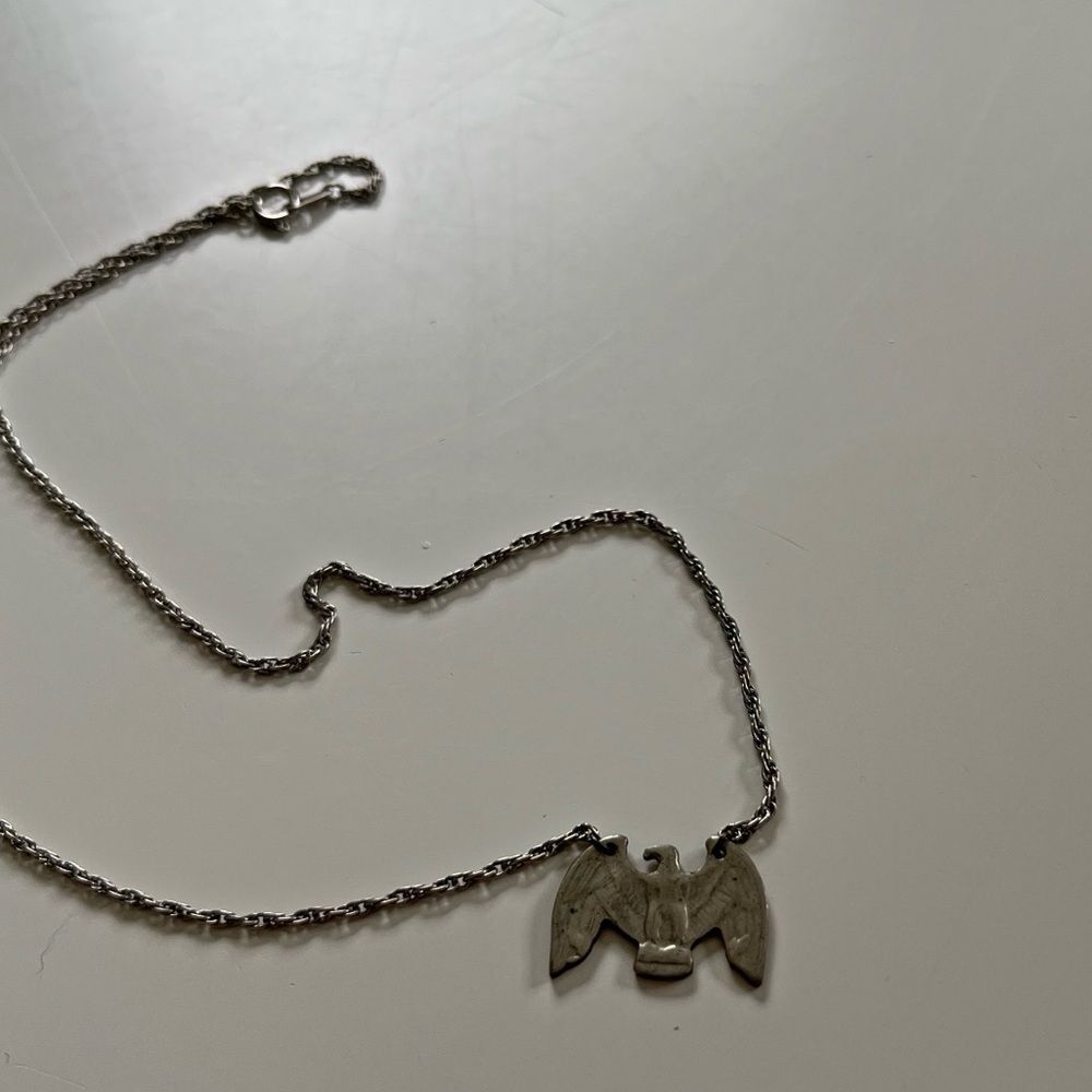 Vintage Silver Eagle Pendant Necklace 90s Metal Chain Patriotic Retro